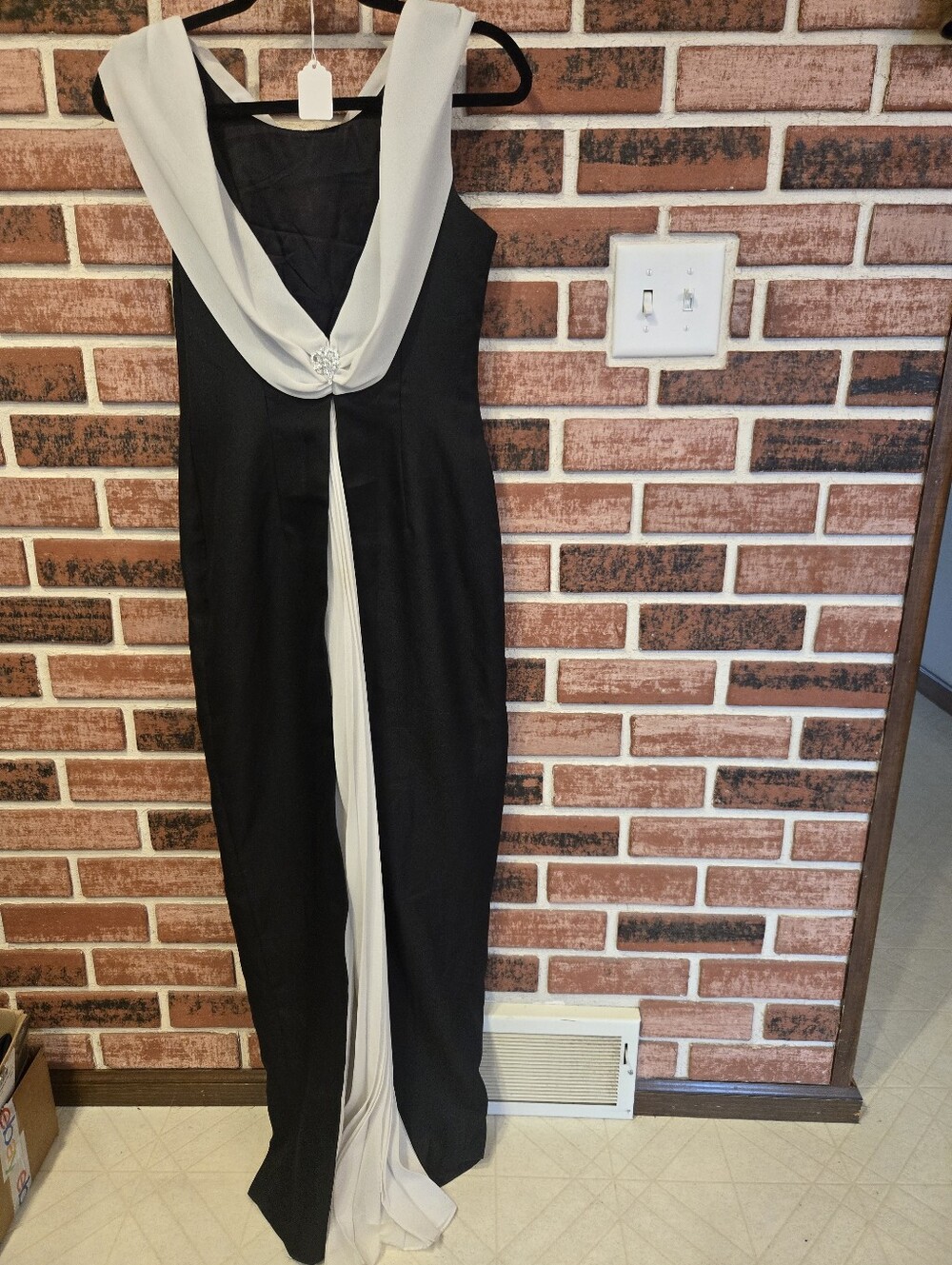 Bill Levkoff Black and White Maxi Dress with Crystal Detail